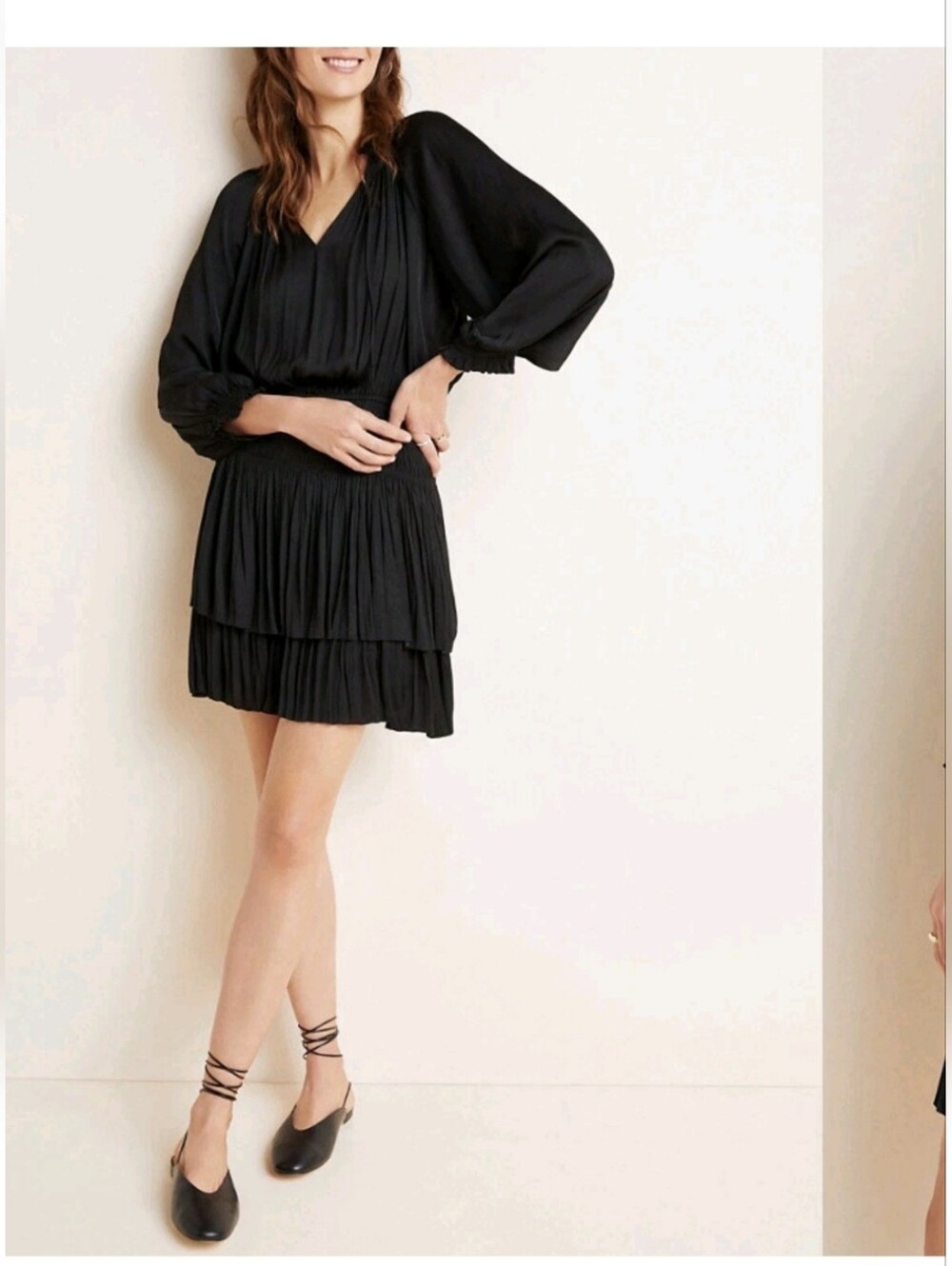 Anthropologie Current Air Aurelie Pleated Drop Waist Mini Dress Black XS